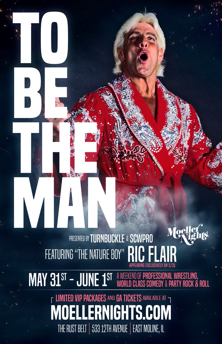 SCWPro's tweet photo. Friday's Schedule:

5:30 - @RicFlairNatrBoy meet &amp; greet

7:00 - SCWPro Event

Then comedy and music to follow! https://t.co/e2yXEz8CAE
