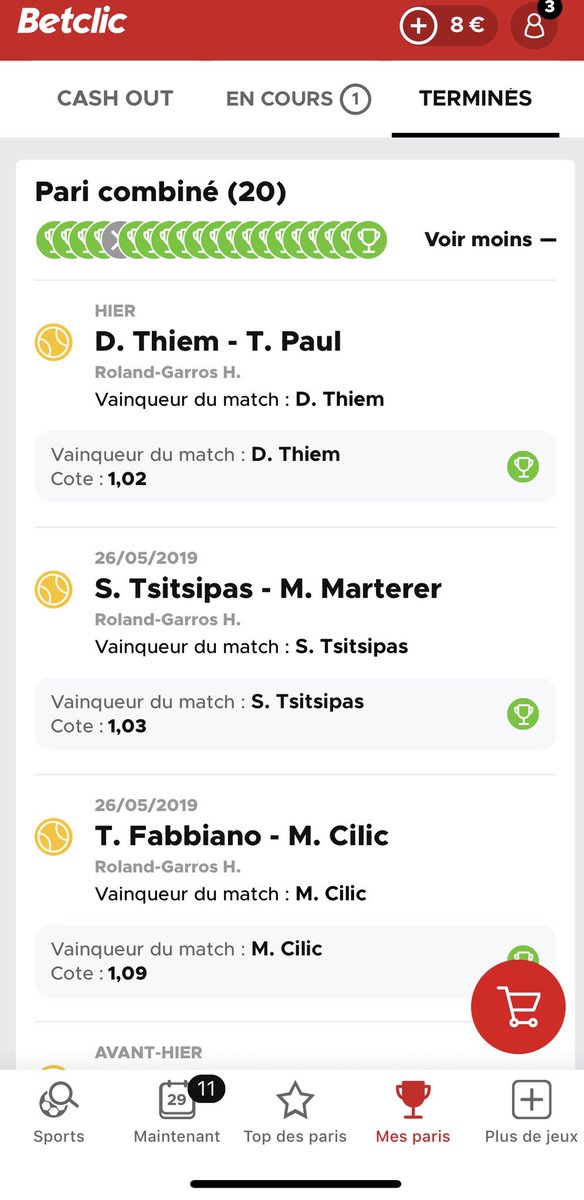 JocallazBenoit's tweet photo. Ma seule erreur, avoir parié sur le demi finaliste de l’année dernière... @Betclic #RG19 https://t.co/Absvsco1JK