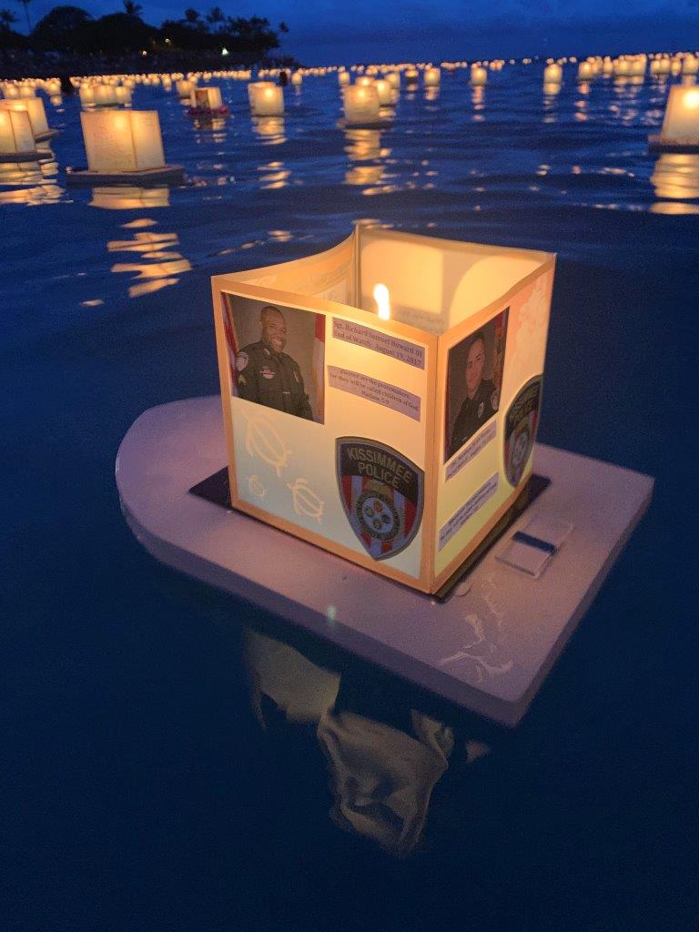 A special thank you to Reserve Officer and IT Manager Scott Zane w Edgewood PD. He created this amazing tribute to honor Sgt. Sam Howard and Ofc. Matthew Baxter in O’ahu, Hawaii this weekend. He was part of the Annual Shinnyo Latern Floating Ceremony. #family #chills