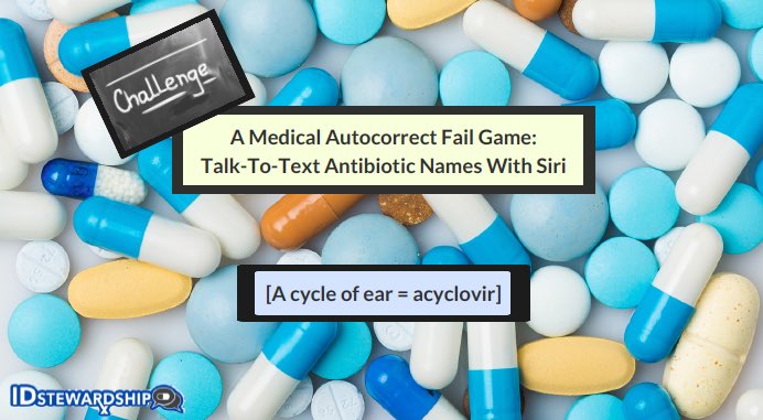 IDstewardship's tweet image. Like medicine/ pharmacy? Like 🧠 games? This may be for you!

🤔 Can you get them all??? 

idstewardship.com/medical-autoco… 

Inspired by @mmPharmD. #IDtwitter #autocorrectfail #talktotext