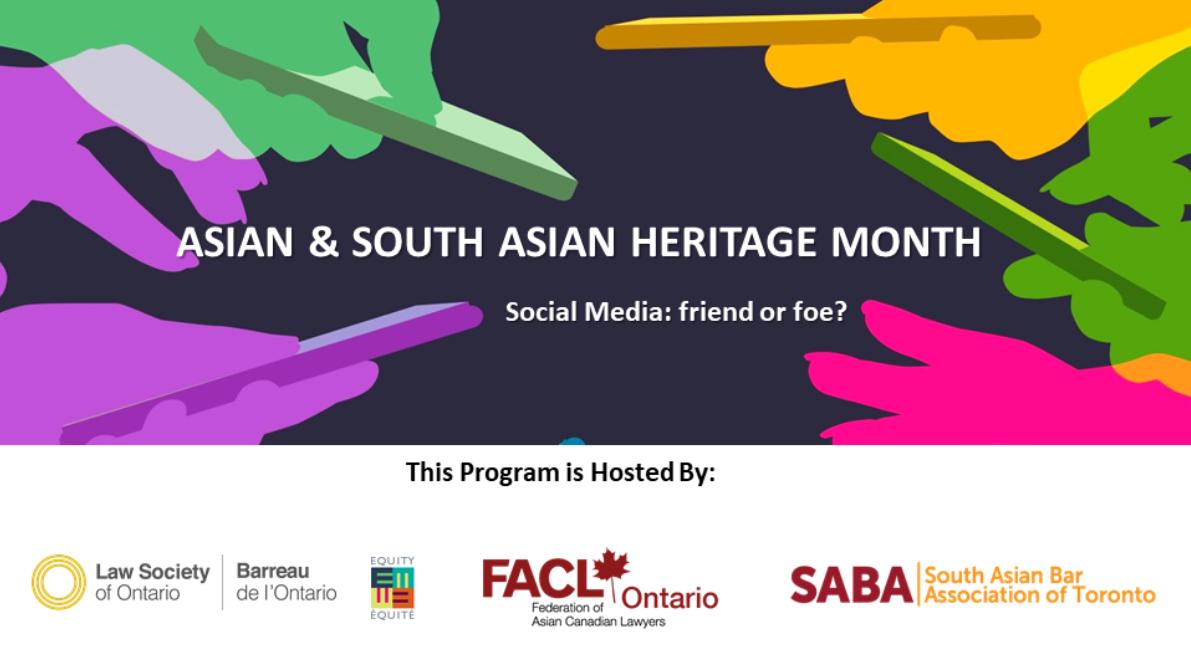 LawSocietyLSO's tweet photo. Watch tonight’s Asian and South Asian Heritage Month program webcast from 5:30 to 7 p.m. at https://t.co/QMaeDTCd08 #AsianHeritageMonth https://t.co/Kn5MI2idZS