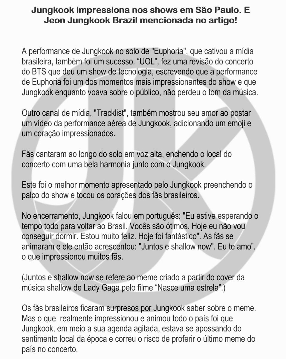 JeonJungkook_BR's tweet photo. [TRAD] 28.05.2019| "Jungkook impressiona nos shows em São Paulo. E Jeon Jungkook Brazil mencionada no artigo!"

🔎https://t.co/qIfUZlMTdt

#JUNGKOOK #정국 #BTS @BTS_twt https://t.co/hUyTEIpDG6