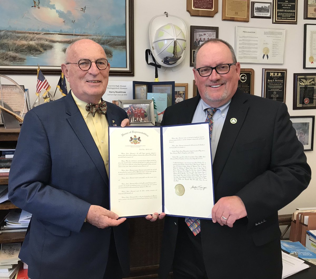 Guyfoyle's tweet photo. Visited with PA Rep. Harry Readshaw who sponsored a resolution in the PA House designating May as @JAWPA day across Pennsylvania. Harry is also a veteran of the @USMC #JAInspires #JAMonth https://t.co/tnQMbpWRIM