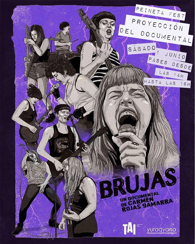 peinetafest's tweet photo. El sábado, 1 de junio proyectaremos durante el #PeinetaFest el documental de #Brujas, de Carmen Rojas Gamarra. BRUJAS es un docu musical sobre RiotGrrrl y feminismos en Madrid desde géneros como el PunkRock y el Hardcore que, históricamente, han sido dominados por hombres(...) https://t.co/5n37HuLtc2