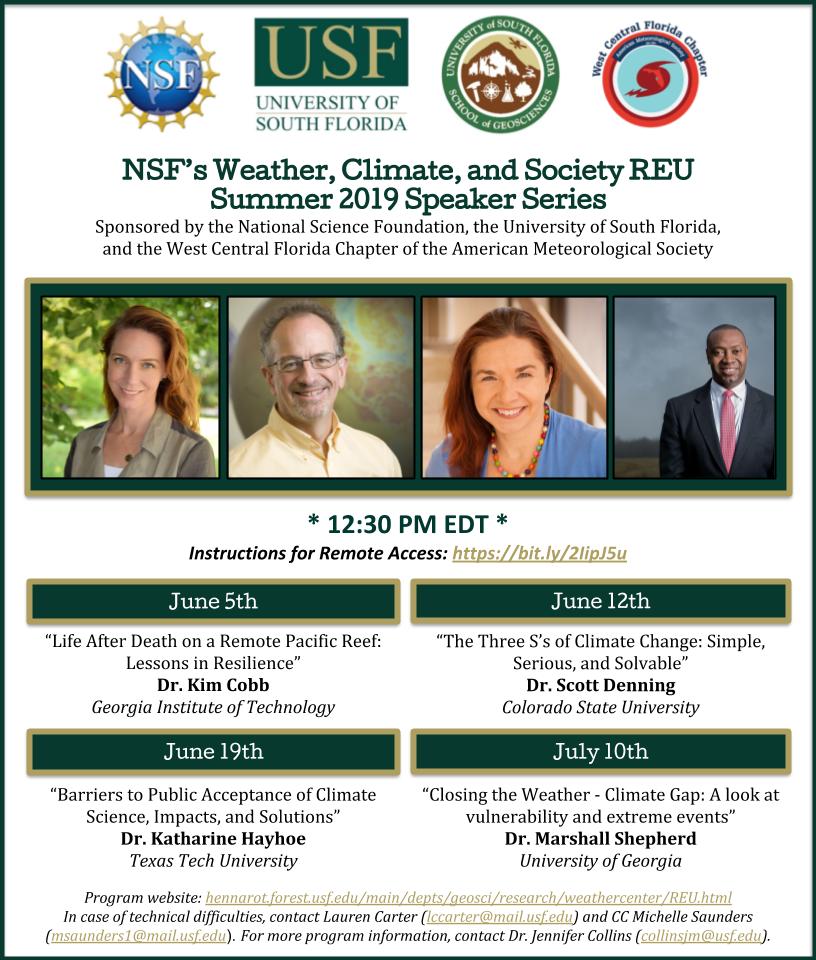 WCSREU's tweet photo. Our Remote Summer Speaker Series starts NEXT WEEK! Be sure to follow us for more updates!
@universityofga @TexasTech @GeorgiaTech @ColoradoStateU @USouthFlorida @USFResearch #weather #wxtwitter #climate #climatechange #climatescience #nsf #scicomm #wcsreu #reu #tampa #florida https://t.co/JVKepxwVKL