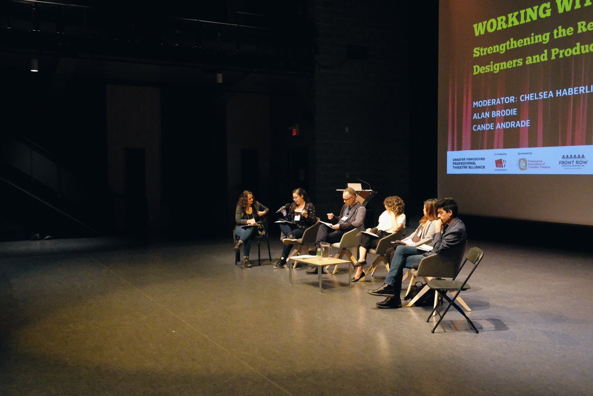 GVPTATheatre's tweet photo. Great stuff from @MishelleCuttler @Car_en_Van @soulsismo @alanbrodieLD @shizukakai @ChelseaHaberlin for 'Working with Designers: Strengthening the Relationship Between Designers and Producers' session 🖋️ at #MakingAScene conference #YVRArts https://t.co/GhOEqe7Ikq