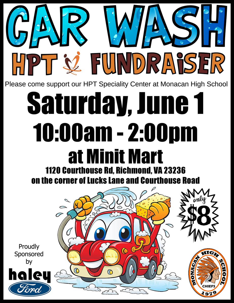 monacanhpt's tweet photo. Please come out to the HPT car wash on June 1st to get your car washed for only $8! Sign up to volunteer here: https://t.co/O01v8nXoHN https://t.co/NaWFnZQIYL