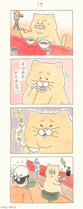 4コマ漫画ネコノヒー「汁」/tsukemen soup  　　単行本「ネコノヒー3」6月28日発売→ 