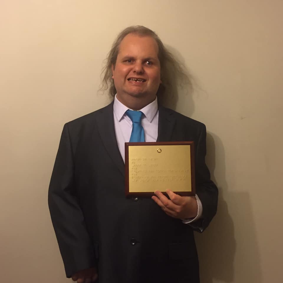 rossdevent's tweet image. #shineonaward for my work in #audiodescription . Thank you to the rotary club of Mount Eliza for going to the trouble of putting #Braille on the plark. I was pleased to be able to tell everybody about #descriptionVictoria and the #TV4AllCapmaign #AUbca