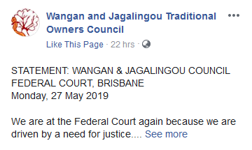 WgarNews's tweet photo. #WanganAndJagalingou Council: 'We are at the #FederalCourt again because we are driven by a #NeedForJustice'
#AboriginalJustice #AboriginalSovereignty #AboriginalRights
#WandJsource: https://t.co/bmlBivVyUP
#AboriginalTalk #WGARenewsletter of 29thMay2019: https://t.co/H4fRnzd9nI https://t.co/o4yq79Cs2R