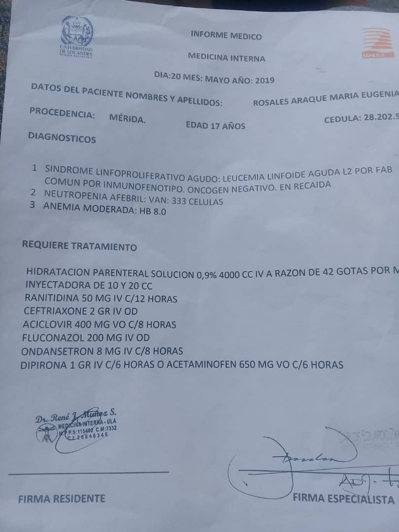 Fundanve's tweet photo. Maria Eugenia Rosales de 17 años, diagnosticada con Leucemia se encuentra actualmente hospitalizada en piso 6 del IAHULA
.
.
Requiere de nuestra solidaridad .
.
Contacto: 04247037868 https://t.co/AeAHtxGAOO