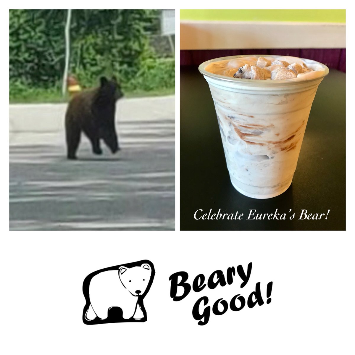 Come celebrate the Eureka Bear with Spooner’s!  We added a Bear to the menu this year, so we’ll offer 20% off any order tomorrow, Wednesday, 5/29, that includes a Bear (hot fudge and cookie dough in your choice of vanilla or chocolate)!