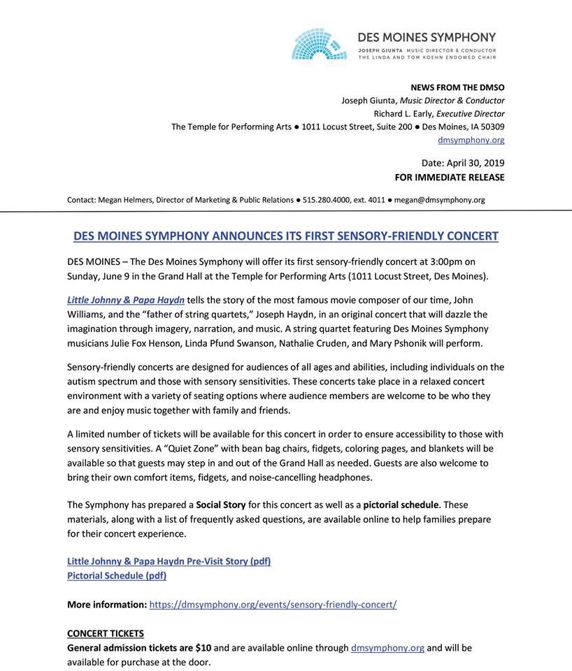 Courageleaguesp's tweet photo. CLS Families! Here is an opportunity for you and your child(ren) to experience the symphony! The @DMSymphony is hosting a sensory friendly concert on Sunday, June 9th with some fun activities included. Information and contact information is located in the attached flyers! https://t.co/eruYuhUqOX