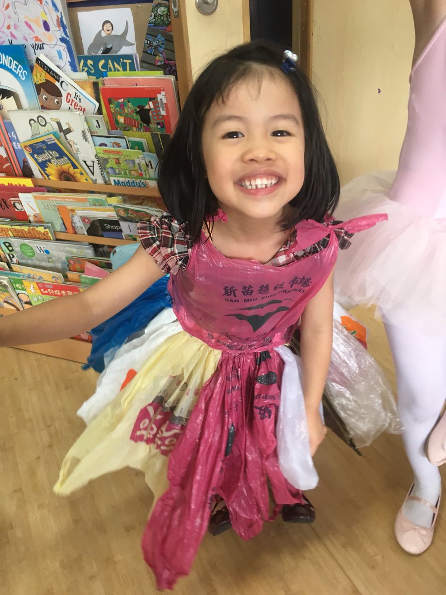 What better way to upcycle than to create your own princess ballet dress! Taking action to remove plastic bags from our garbage while learning about the dangers of plastic in our landfills. #tismacao #kindergarten #ECE #TeachSDGs #upcycle