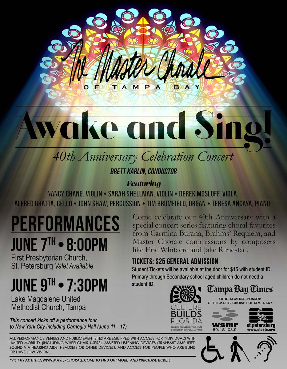MasterChoraleTB's tweet photo. #AwakeandSing June 7 &amp; 9 #StPete #Tampa Tickets: https://t.co/GPGGRDjX1U
 #MasterChoraleTurns40 #unlockTampaBay #choir #music #concert #singing #classicalmusic #livemusic #cheersto40years @TB_Times (Official Media Sponsor) https://t.co/bZhv5XQgFe