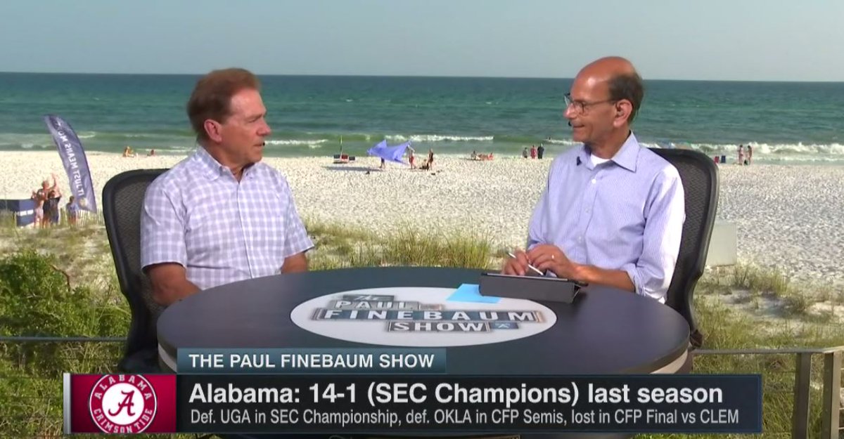 finebaum's tweet image. "I really feel great. I want to do what I'm doing as long as I can do a good job for the University of Alabama" 

Nick Saban is committed to his future in Tuscaloosa.