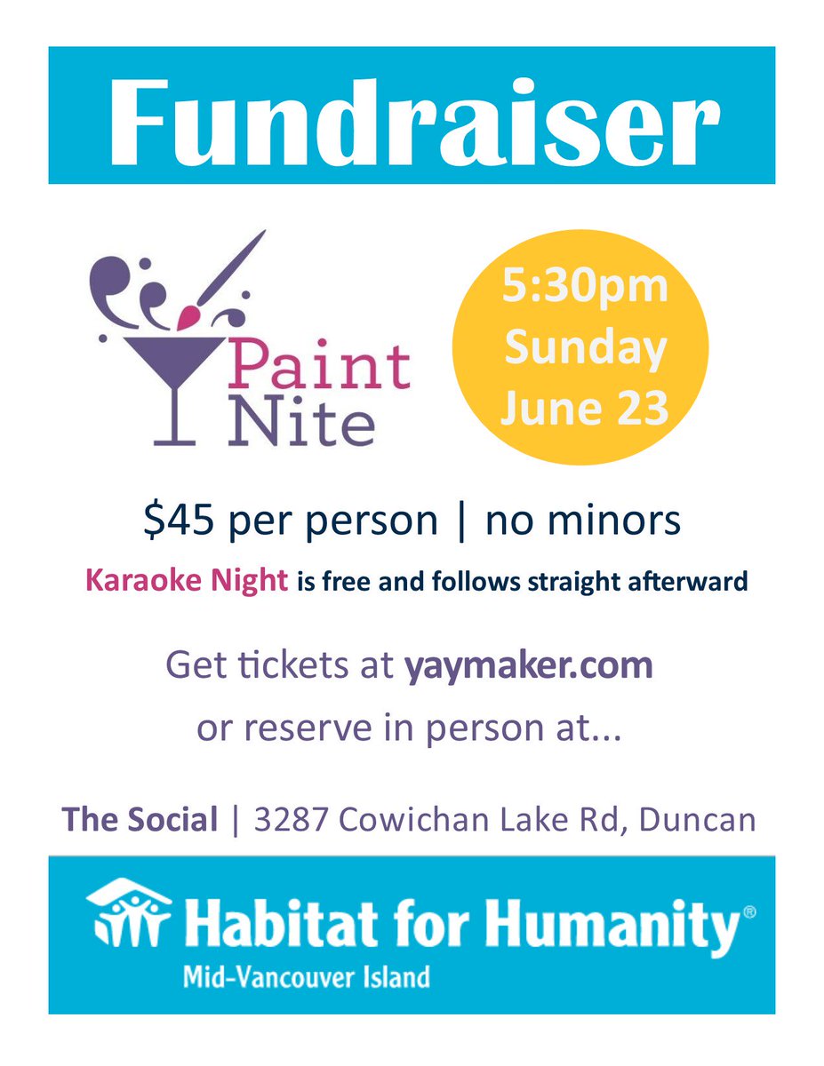 Tickets on sale now for a local #HabitatforHumanity fundraiser 🏡🏘️: yaymaker.com/events/_101140… #Duncan #Cowichan #homes #community <a href="/HFHMVI/">HFHMVI</a>