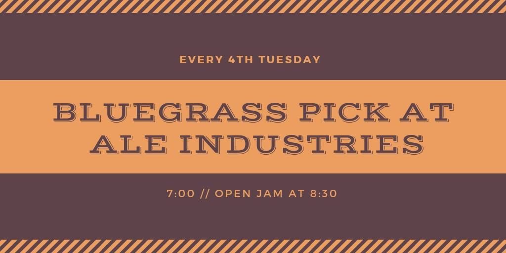 Come down to the Ale Industries taproom this Tuesday evening for an open Bluegrass jam!

7P