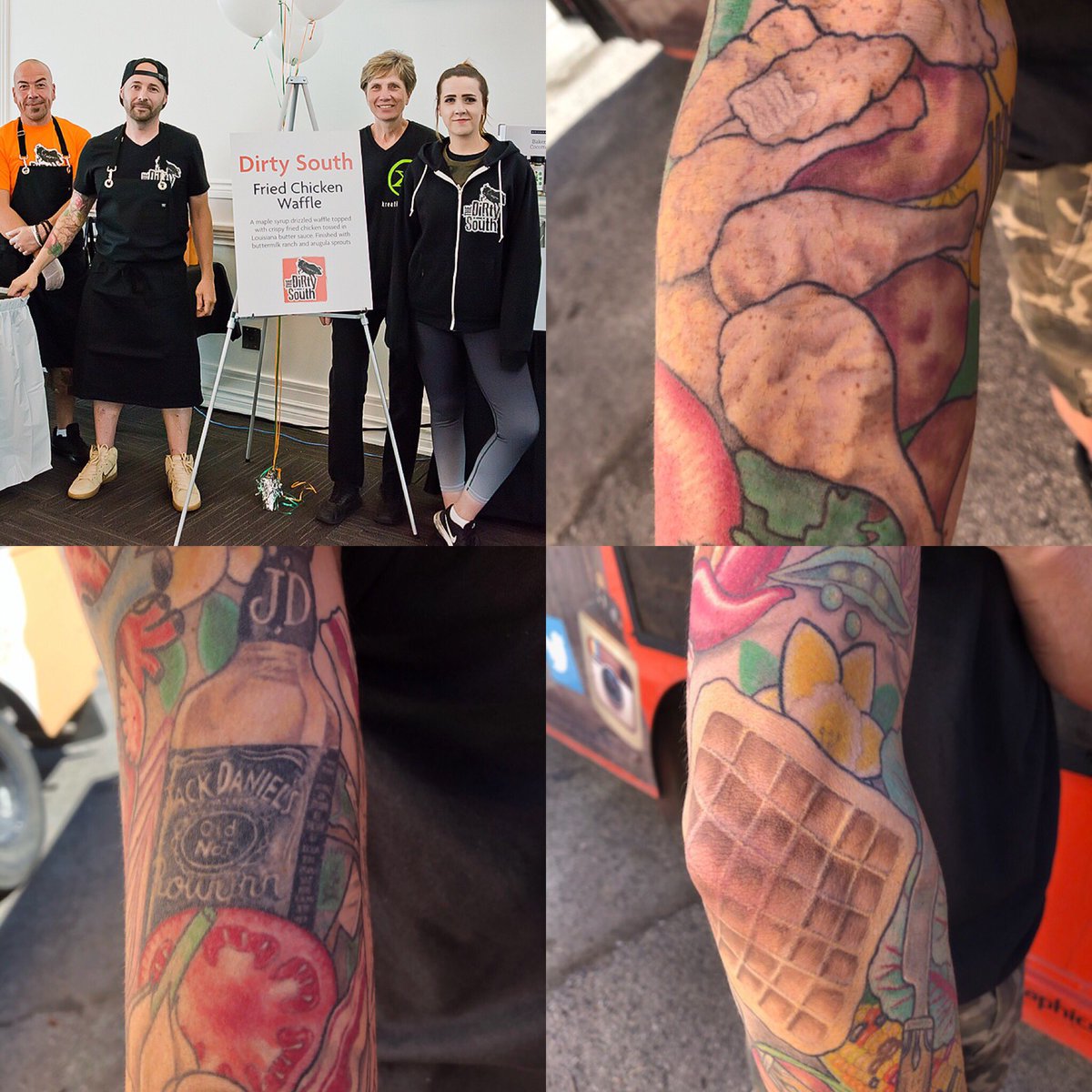 Food4KidsHalton's tweet photo. Chef Brett from @dirtysouthtruck can’t wait for their return to the competition at #BattleOfChefs2019. He wears his love of food on his sleeve – literally. Check out their mouthwatering #CurbsideMenu. https://t.co/jjmegjdZkL.  #ForAGoodCause #BurlON #OakvilleON https://t.co/cP81YOSV8Y