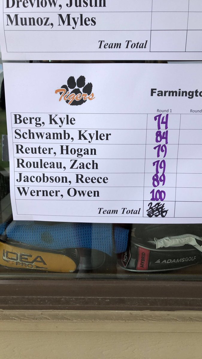 FHSbgolf's tweet photo. Scores from day 1 of sections at The Jewel. Tigers are in fourth place and made it to day 2 tomorrow! https://t.co/5Q3uaHHIZJ