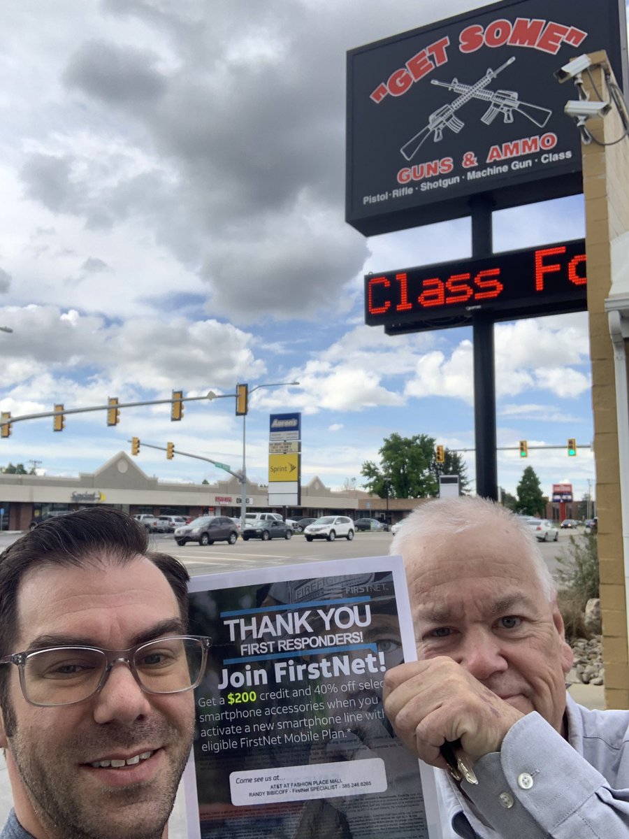 RandyBibicoff's tweet photo. Business Expert Brian Dixon and I Beatin’ the Streets educating local gun shops and ranges about FirstNet, First Responder and Military Appreciation Offer!! https://t.co/tFpaQafAyU