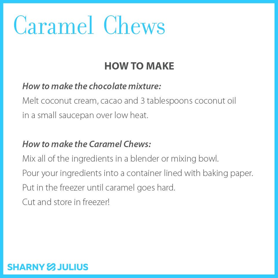 sharnyandjulius's tweet photo. Any fans of caramel around here? 🙋🏼‍♀️

We've got just the thing! Caramel Chews are our featured recipe for this week's #SJHealthyJunk. This recipe also includes how to make your own healthy chocolate mixture that you can use for other recipes. 🍫 https://t.co/p9v4fME0VV