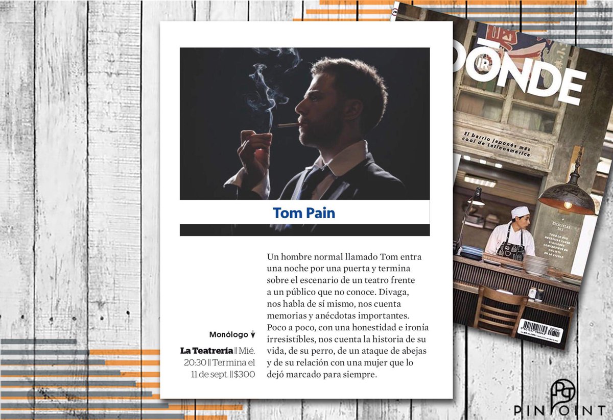 PinPoint_Com's tweet photo. #PinPointEditorial
"Imaginen a un hombre común en medio de un escenario. Imaginen que ese hombre tiene mucho que contarnos. Ahora, imaginen que ustedes son ese hombre." @TomPainMx, en esta edición de Revista @DONDEIRweb
Recuerda Miércoles 8:30pm en @LaTeatreria
#PinPoint https://t.co/I83v78ugDH