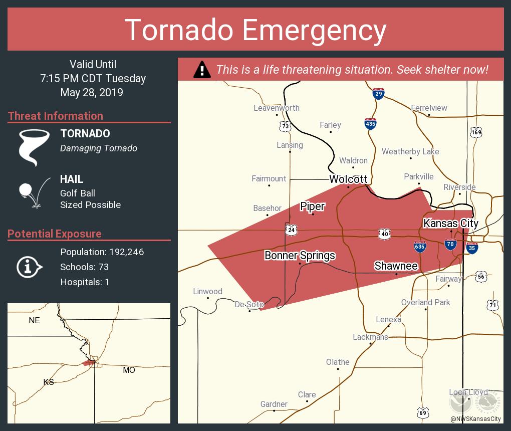 Tornado Emergency continues for Kansas City KS, Shawnee KS, Bonner