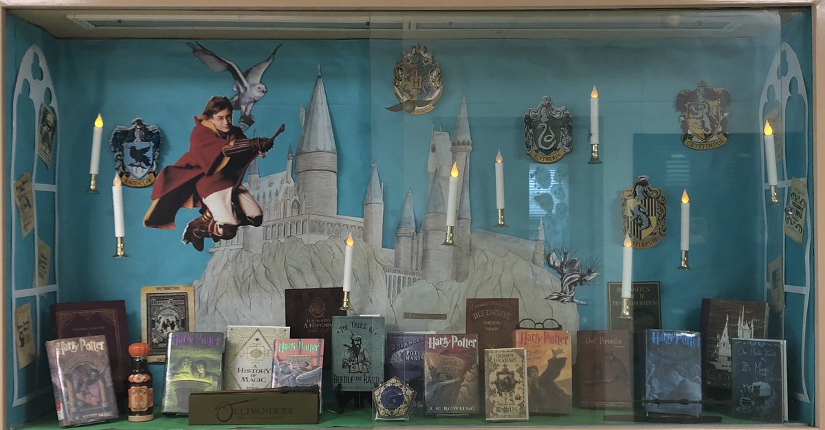 MrsWasielesky's tweet photo. #GiveaHootfor Harry Potter 20 year anniversary. Creativity by Donna Larkin #bookdisplay @LynbrookPublic @LynbrookSouthMS @Snkr_Tchr @jk_rowling @neilmac12345 https://t.co/ZB0Ipj1br2