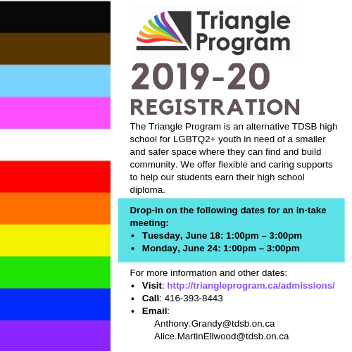 We are accepting youth for the 2019-20 school year! Visit triangleprogram.ca/admissions/ for more info, contacts, and other dates!