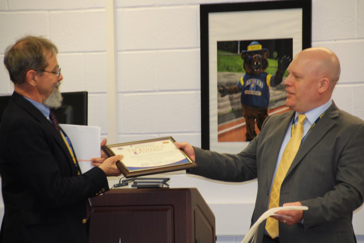SpencerportCSD's tweet photo. Board recognized #NelsonDrake & the facilities dept for their part in the district receiving the UticaNationalAward for the 13th year. Award recognizes safety and security. @NdrakeF https://t.co/1mOWy4UaV8