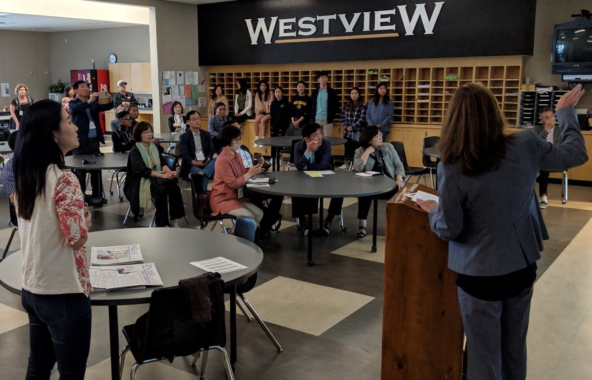 Westview was proud to show off our campus today to a group of Korean educators. Proud of our students who led tours and did an amazing job translating and capturing the Wolverine Way. #WolverineWay <a href="/PowayUnified/">Poway Unified</a>
