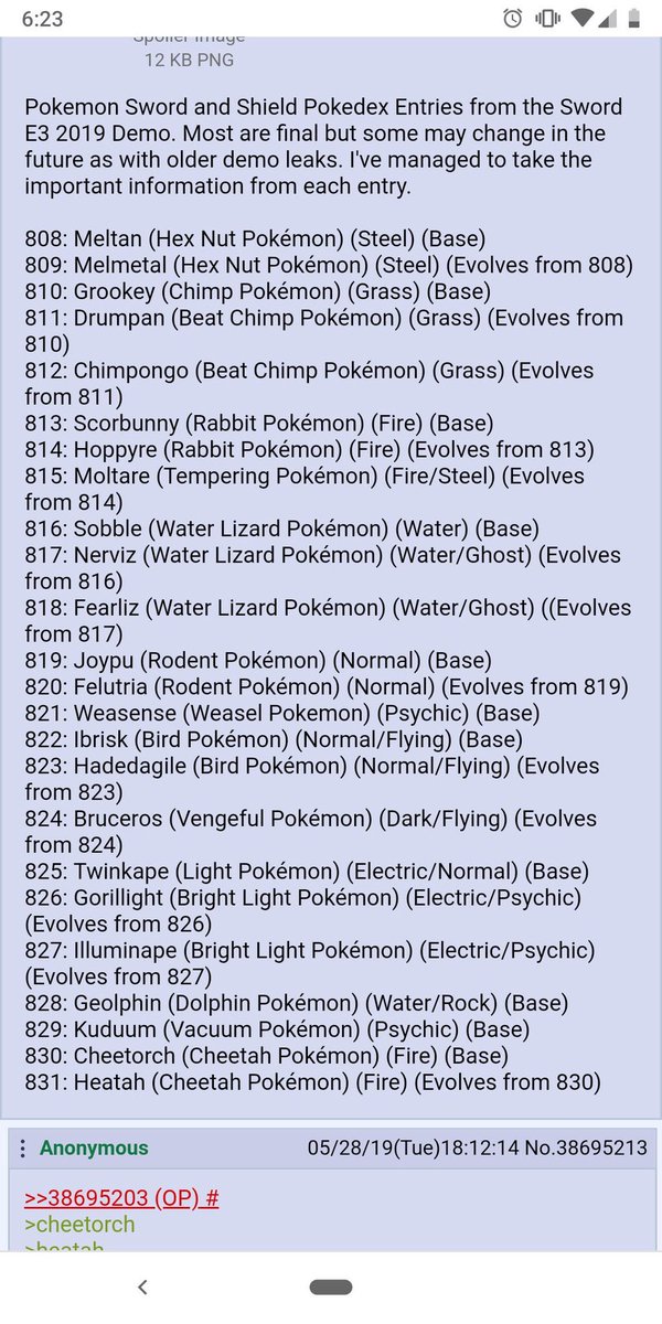 full leaked pokemon sword and shield pokedex