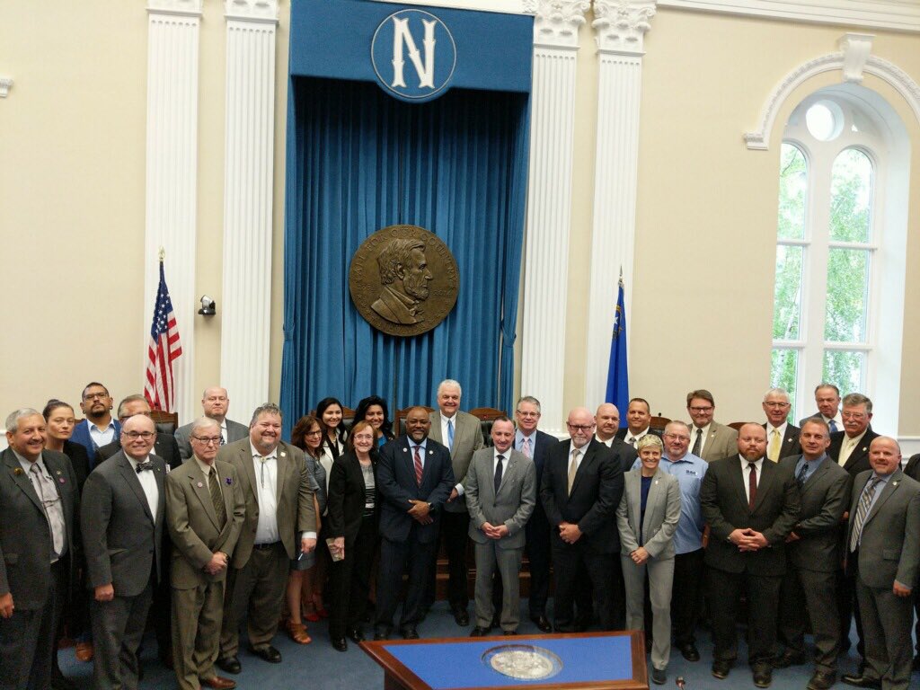 LVSusanNV's tweet photo. I was honored to attend Speaker @JasonFrierson’s #AB136 bill signing ceremony to restore prevailing wage! On top of that, @LVchrisbrooks’ #SB231 was also signed by @GovSisolak, which restores Project Labor Agreements. #NVLeg https://t.co/gQG0roBikD