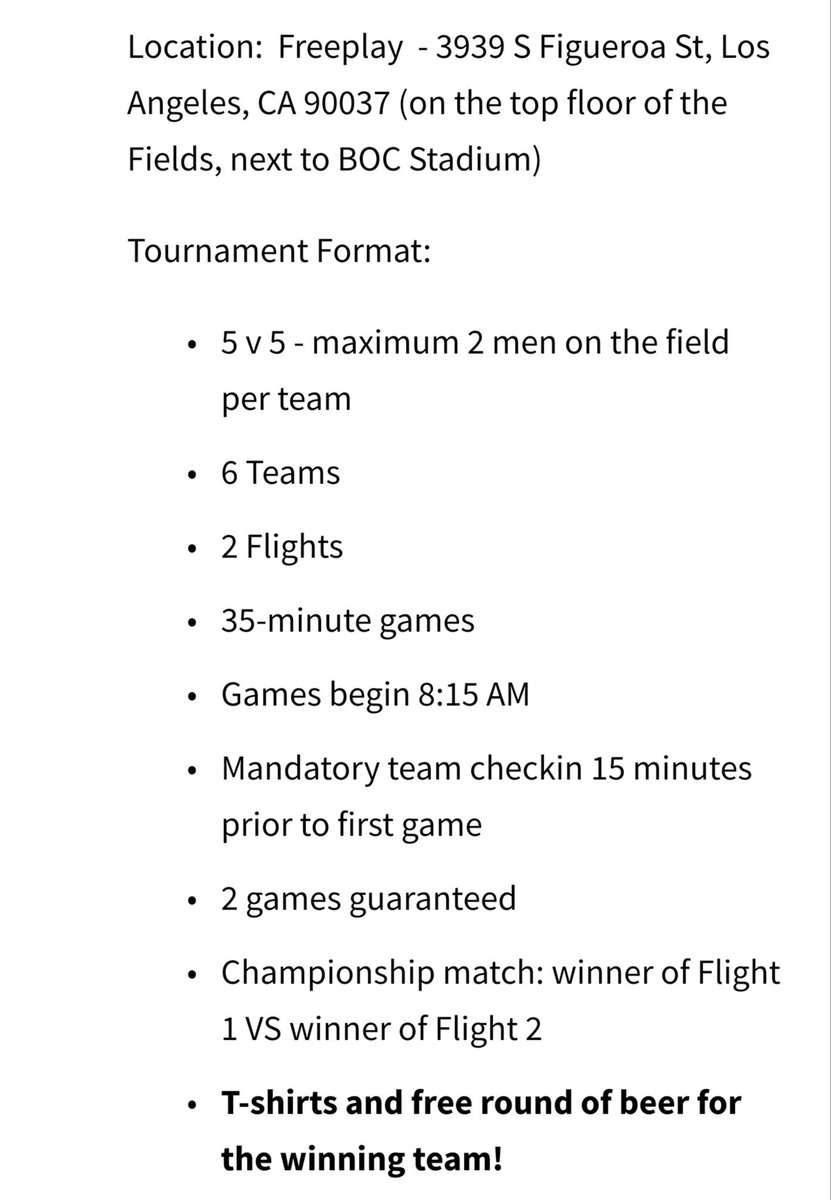 Coed tournament sponsored by L.A. Villa FC
lavillasoccer.com/registration