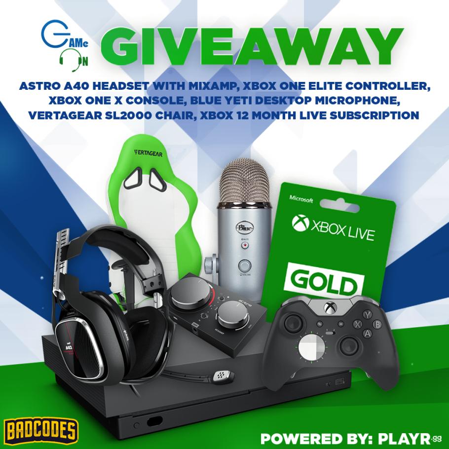 🔥 Ultimate Gamer #Giveaway 🔥 😎 @Xbox One X + Elite Controller + Live Gold 12 mo, @Vertagear SL2000 Chair, @ASTROGaming A40's, @BlueMicrophones Yeti USB Mic 👌 Like & RT & Follow ✨ Tag 3 Friends Powered by: @PLAYRgg + @GOCharityTeam ⬇️ ENTER HERE! ⬇️ playr.gg/BadCodes/ultim…