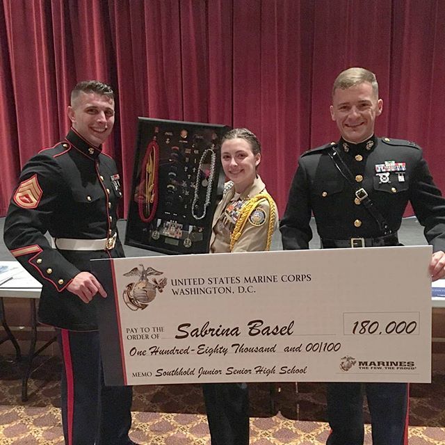 Congratulations, Sabrina Basel! .
.
.
Tonight, Sabrina was recognized for receiving the NROTC Scholarship and the Southold JROTC motivation award.  She will attend College of the Holy Cross on scholarship next year and will train to become a Marine Corps officer.
.
.
.
Junio…