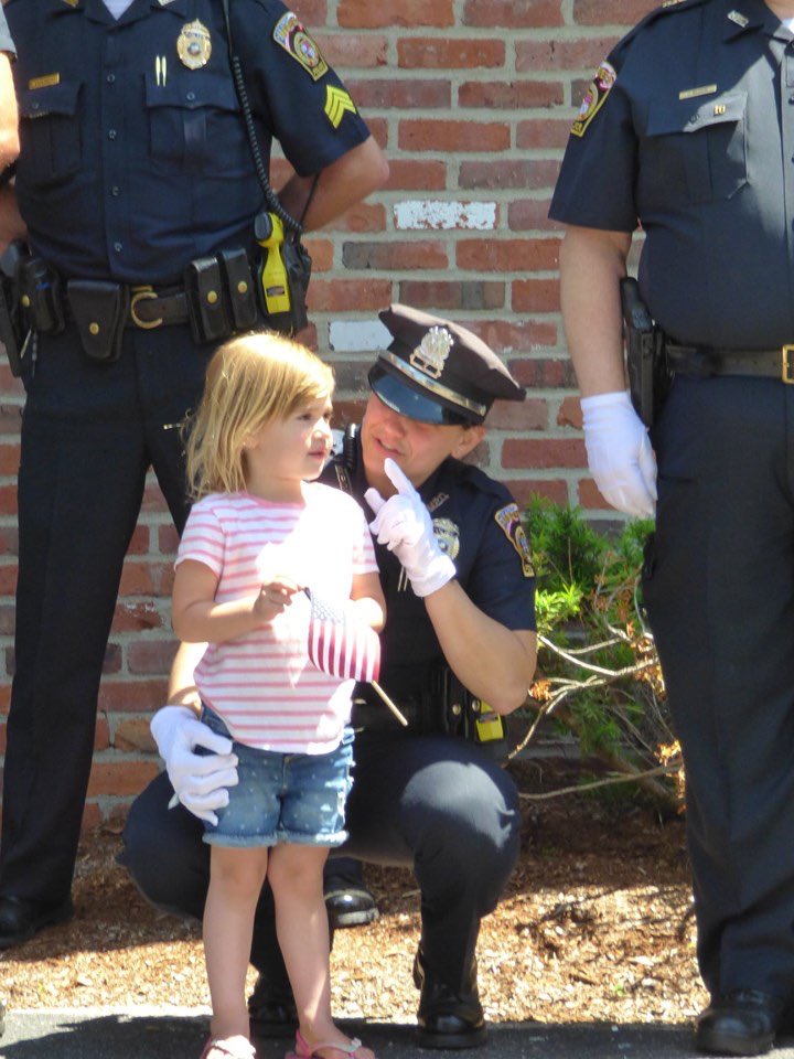 Members of Medfield Police Department have the privilege of marching in honor of fallen servicemen. What an awesome showing by the community.