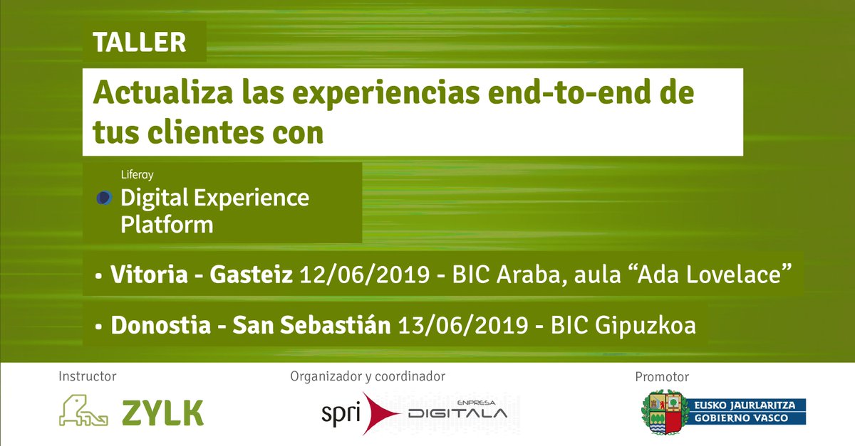 Actualiza las experiencias end to end de tus clientes, el mes de junio impartiremos el taller sobre #LiferayDXP en #vitoriagasteiz <a href="/BICAraba/">BIC Araba</a> y  #Donostia <a href="/BICGipuzkoa/">BIC Gipuzkoa</a>. Regístrate 👉bit.ly/zkDXP👈 y súmalos a tu agenda <a href="/enpresadigitala/">Enpresa Digitala</a> #TransformacionDigital #Tecnologia
