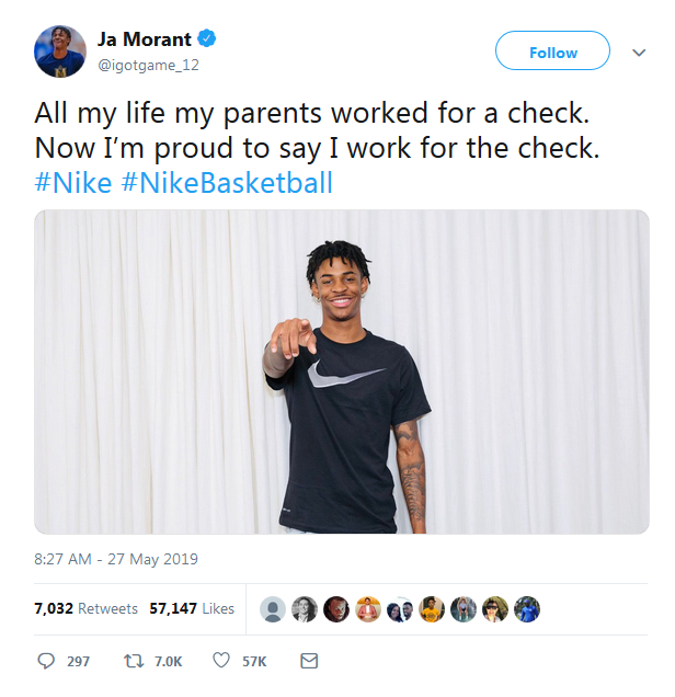 19屆準榜眼與Nike簽下贊助合同,隨後曬照慶祝:我也能夠自己賺錢了!-黑特籃球-NBA新聞影音圖片分享社區