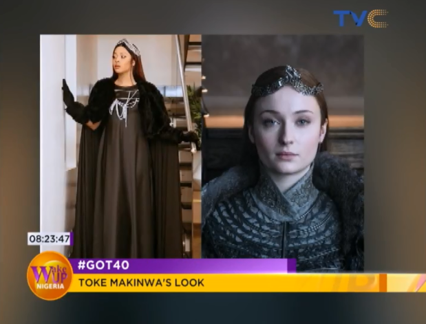TVCconnect's tweet photo. Fashion Police kind of segment on #WakeUpNigeria...review of some outfits at IK's Game of Thrones themed party. PS: Guests reportedly had 3 months to prepare for this party. ๐ #IKSGOT40 #GOT40 #IKat40 https://t.co/ux7vSXxj0T