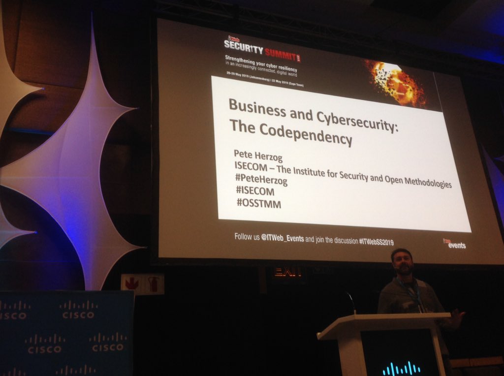 ITWeb's tweet image. 2nd speaker Pete Herzog (@peteherzog) #ITWebSS2019