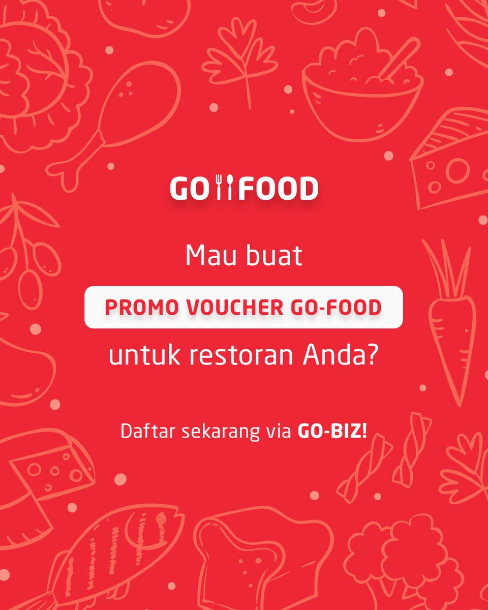 Yuk, bagikan voucher potongan harga bagi pelanggan! Kini dengan GO-BIZ, Anda bisa mendaftarkan restoran Anda dengan mudah untuk promo voucher, tanpa perlu khawatir tentang anggaran.

Cek bit.ly/promovouchergo… untuk penjelasan caranya serta syarat dan ketentuan selengkapnya!