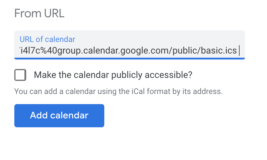 Hello! An alternate way to add the calendar via desktop is to use the link below. Go to "Other Calendars," click the + sign – then choose "From URL". Then copy/paste the link (delete the ... that twt adds at the end of the URL) in the field & click add. https://calendar.google.com/calendar/ical/8ipltuhr74lcle9tnfs97i4l7c%40group.calendar.google.com/public/basic.ics