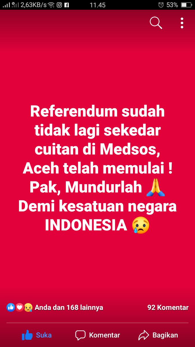 AP9743581593's tweet photo. #Referendum sangat disayangkan jika aceh memilih bubar dari NKRI.. mundurlah wahai pak @jokowi  demi kedaulatan NKRI..#JokowiMundurlah https://t.co/GriXsoGsZx