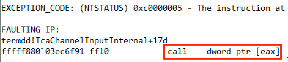ryHanson's tweet photo. Tinkered with the RDP bug (CVE-2019-0708) this past weekend and ended up with BSOD. With a good spray, RCE should be straightforward through this vtable call https://t.co/4UOrGua2IZ