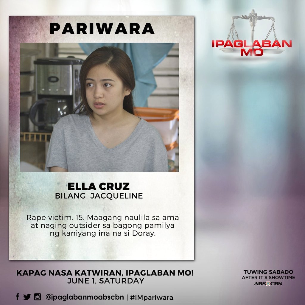 ABSCBNpr's tweet photo. Jacqueline “Jack” Manuel’s (Ella Cruz) life gets sidetracked when she gets maltreated and raped by her own stepfather Edgar Laserna (Epi Quizon) and when her mother, Doray Manuel’s (Ara Mina) sides with him this Saturday (June 1) in “Ipaglaban Mo.”  
https://t.co/ugHHI7XWA9 https://t.co/ocQWPECTme