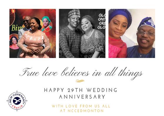 NCCEdmontonCONF's tweet photo. #nccedmonton-Celebrating our Pastors Tayo &amp; Bimbo.This 29th day of May u glow &amp; grow strong in 29 years of blissful marriage.We thank God for your lives🙏🙏🙏 Thank you for role modelling a God-fearing joy filled marriage. We love you lots🤗 #freshwinds @tayoarow @Back2SchlPrayer https://t.co/zfiR38W1wh