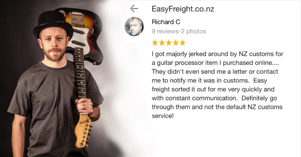 EasyFreightNZ's tweet photo. "I got majorly jerked around by NZ customs for a guitar processor item I purchased online ...
Easy freight sorted it out for me very quickly and with constant communication. Definitely go through them and not the default NZ customs service!" — Richard C
#NZCustoms #NZ #NZL https://t.co/ZRPD08OmhX