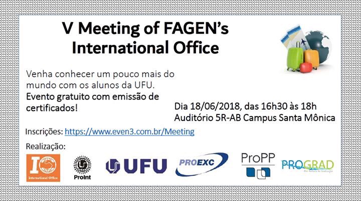 ufufagen's tweet photo. A 5a. edição do Meeting está com as inscrições abertas! Evento gratuito, certificados, coffee-break e muita diversão! 18/06/2019, das 16h30 às 18h, no auditório 5R-AB.
Inscrições: https:// https://t.co/gTrVQzfWzA
#InternationalOffice #PROINT #PROEXC #PROPP #PROGRAD #UFU #IO https://t.co/ksgmFra8mv